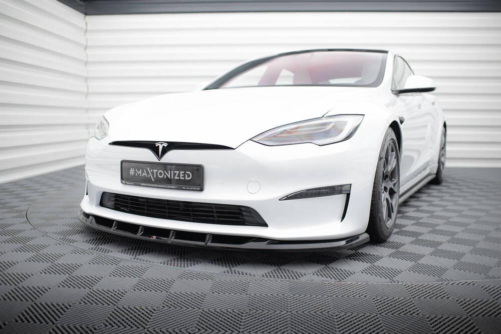 Front Lippe / Front Splitter / Frontansatz V.3 für Tesla Model S Plaid Facelift von Maxton Design