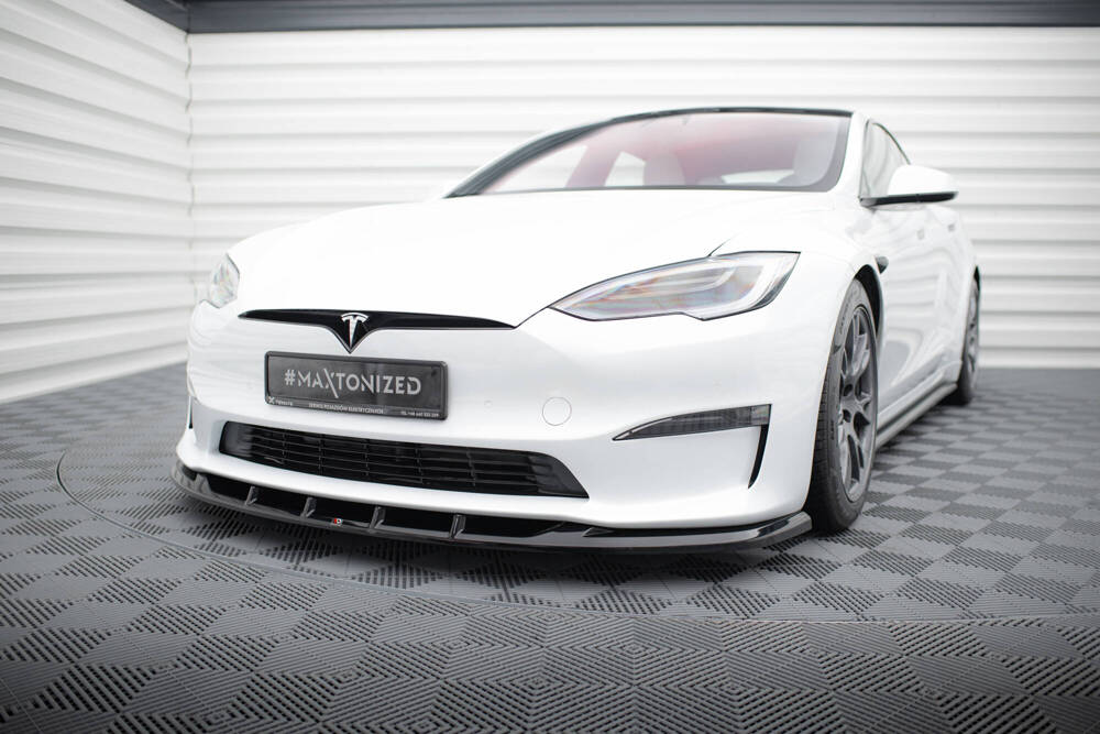 Front Lippe / Front Splitter / Frontansatz V.3 für Tesla Model S Plaid Facelift von Maxton Design